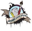 Moncrief Creative Logo: Paint Brush and Can, Pencil, 